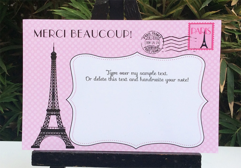 Pink Paris Baby Shower Thank You Notes | Editable DIY Printable Template