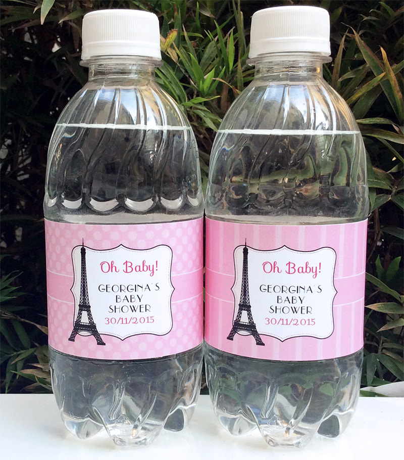 Pink Paris Baby Shower Wtaer Bottle Labels | Editable DIY Printable Template