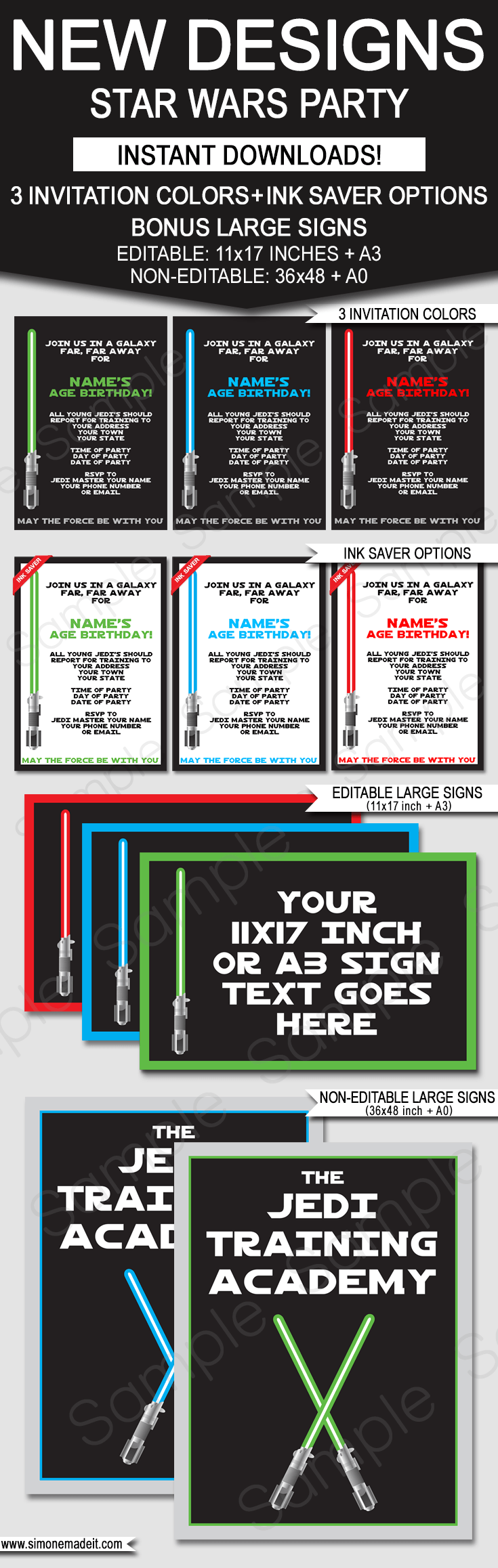 Star Wars Birthday Party Invitations & Signs | New Designs | Editable Star Wars Theme Templates