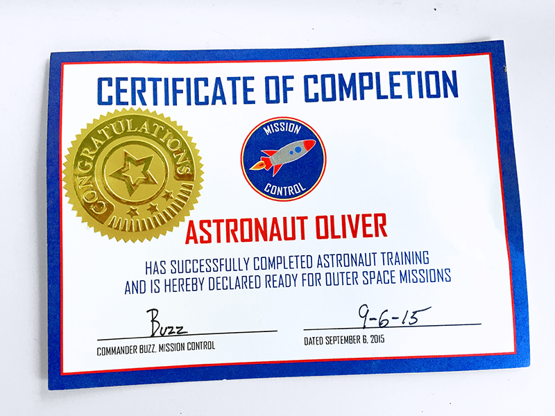 Astronaut Birthday Party Ideas - Certificate of Completion