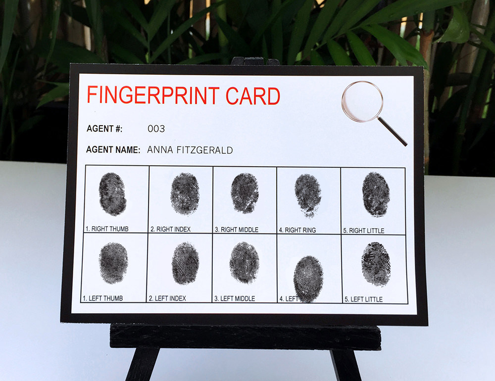 Secret Agent Party Fingerprint Card | Spy Birthday Party Theme | Editable Template | INSTANT DOWNLOAD via SIMONEmadeit.com