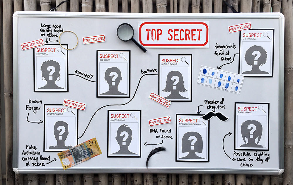 Spy or Secret Agent Party Decorations - Suspect Cards - Top Secret - Birthday Party Theme - INSTANT DOWNLOAD via SIMONEmadeit.com