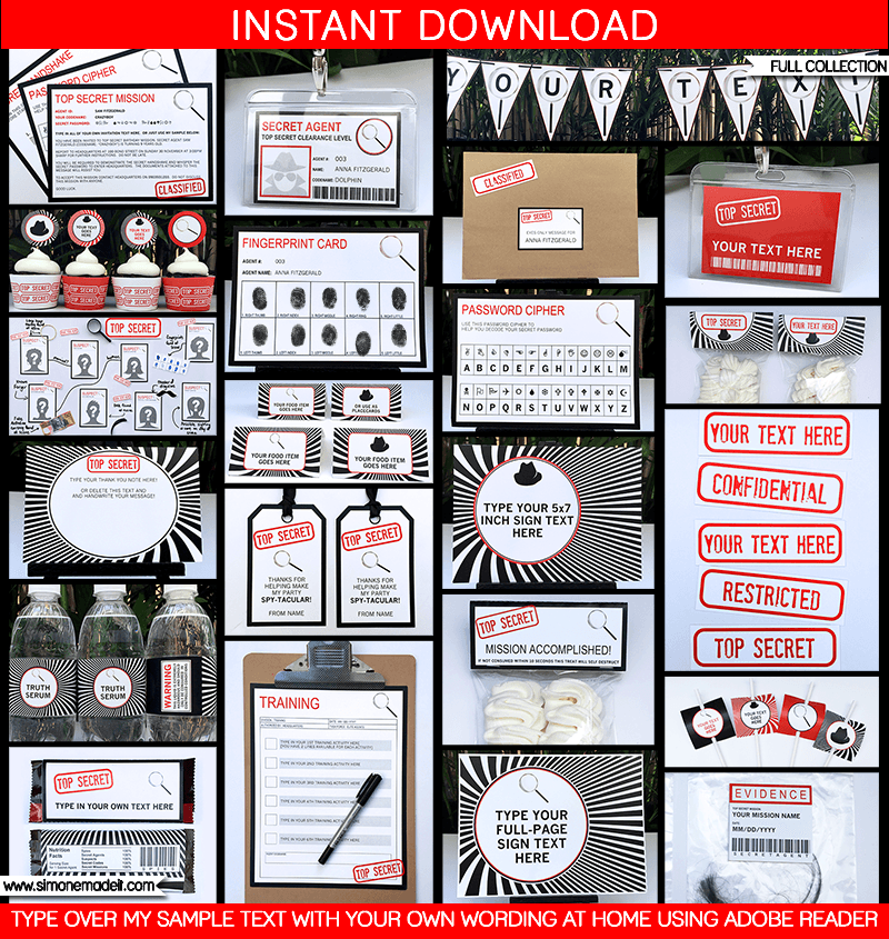 Secret Agent Birthday Party Invitations and Decorations | Spy Party Ideas | Spy Theme Party Printables | James Bond | Secret Codes & Ciphers | Editable templates | INSTANT DOWNLOAD $12.50 via SIMONEmadeit.com