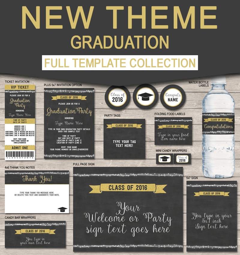 Gold Editable Graduation Party Printables, Invitations & Decorations | Gold Glitter and Chalkboard | Printable DIY Templates | INSTANT DOWNLOAD via simonemadeit.com