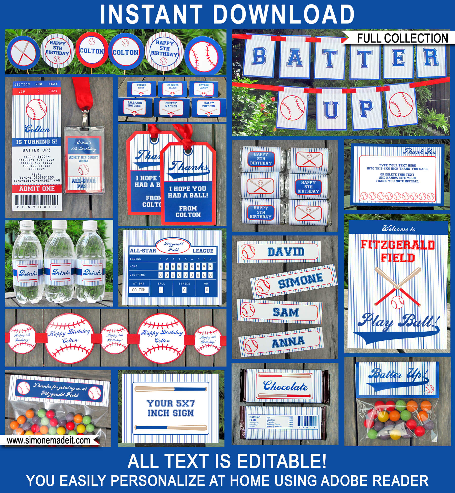 Baseball Party Printables, Invitations & Decorations | Birthday Party | Editable Theme Templates | INSTANT DOWNLOAD $12.50 via SIMONEmadeit.com