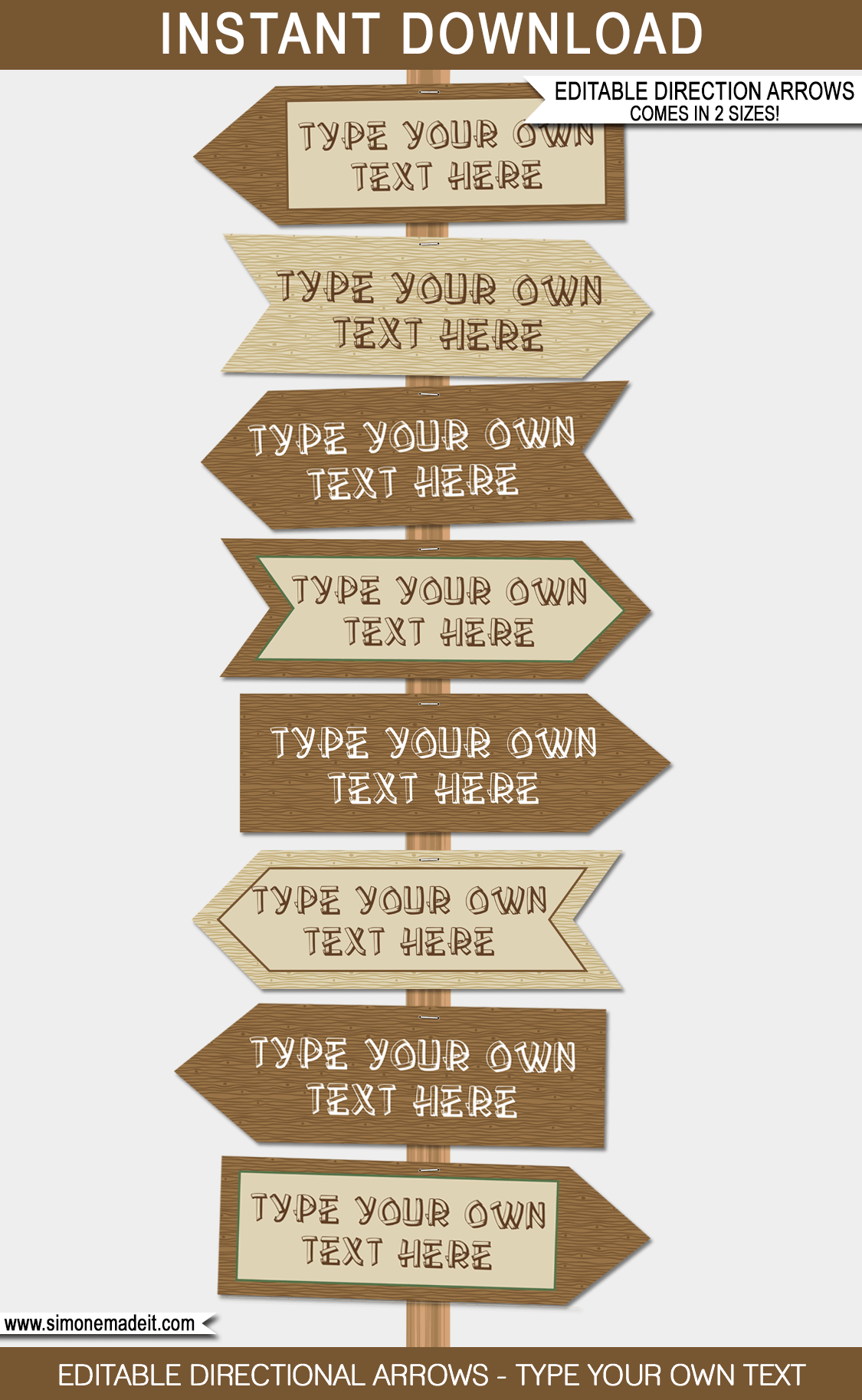 Camping Party Directional Signs | Arrows | Campout Birthday Party | Party Decorations | DIY Editable Templates | Ledger 11x17 inches | A3 | $4.50 via SIMONEmadeit.com