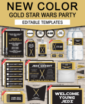 Full collection of Gold Star Wars Birthday Party Printables Invitations Decorations | Editable Templates | INSTANT DOWNLOAD $12.50 via simonemadeit.com