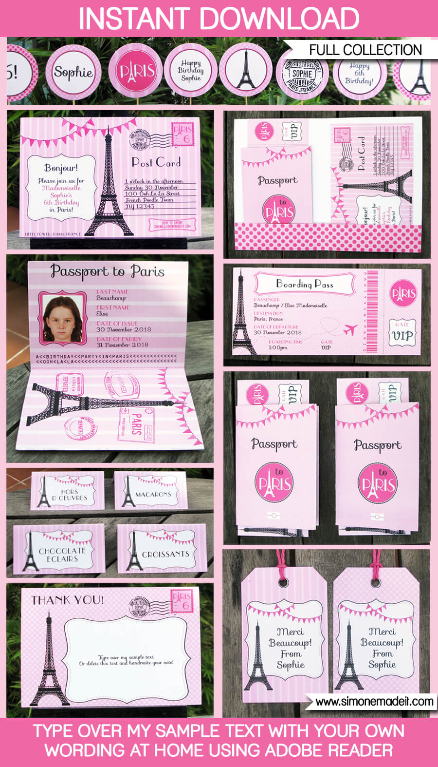 Paris Party Printables Invitations and Decorations | Full Printable Package | Editable Templates | INSTANT DOWNLOAD $12.50 via simonemadeit.com