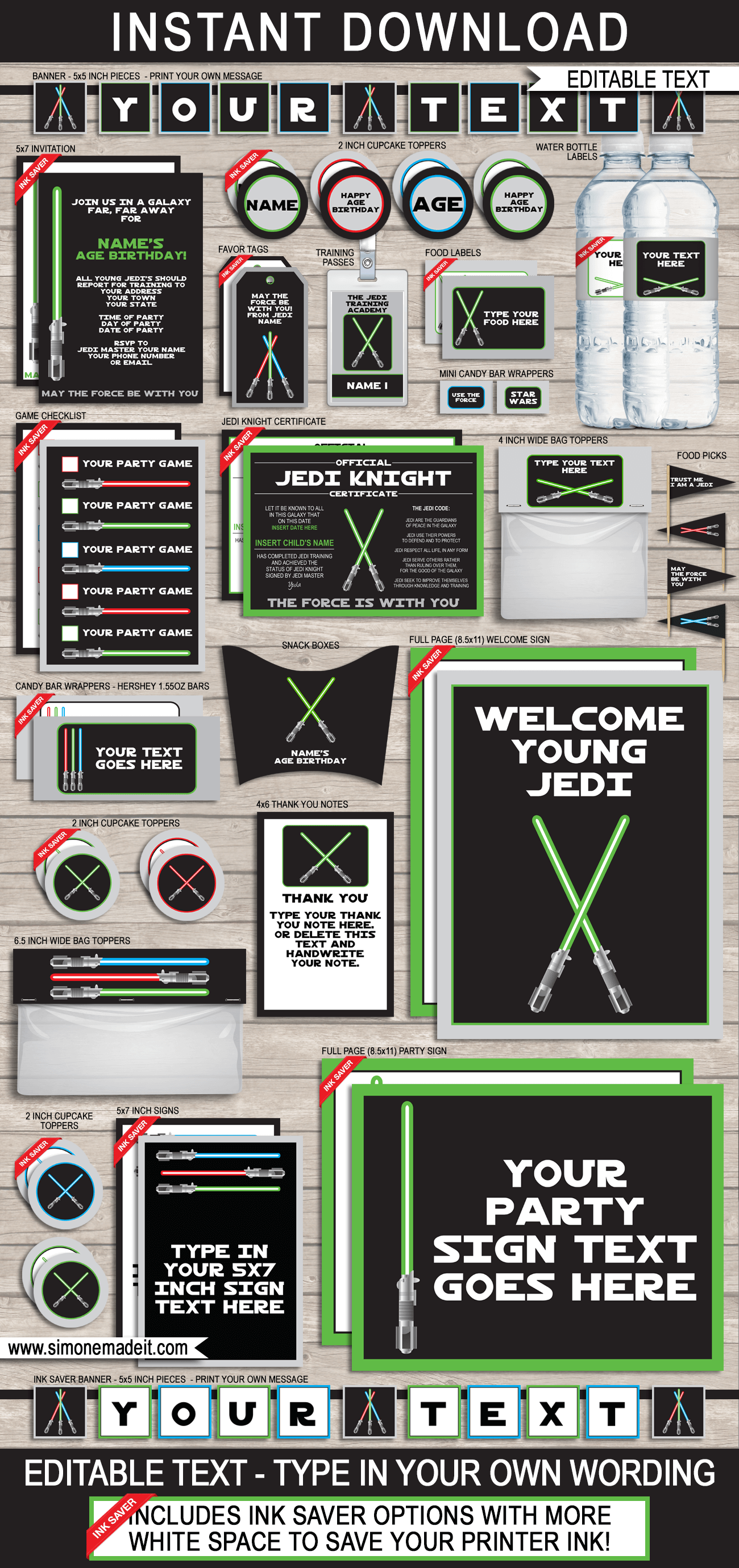 Full collection of Star Wars Party Printables Invitations Decorations | Editable Templates | INSTANT DOWNLOAD $12.50 via simonemadeit.com