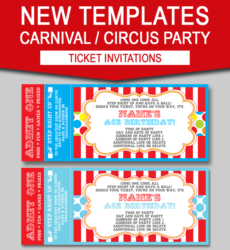 carnival ticket invitations template templates editable circus printables decorations invitation theme simonemadeit raffle printable tickets birthday come colorful signs read