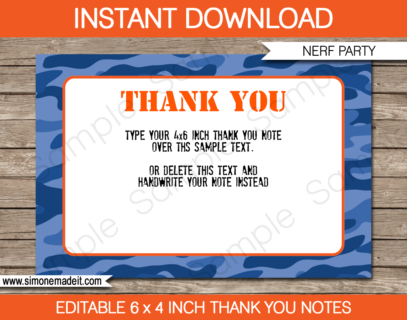 Nerf Party Thank You Notes | Nerf Wars | 4x6 inches | Editable and Printable Template | Instant Download