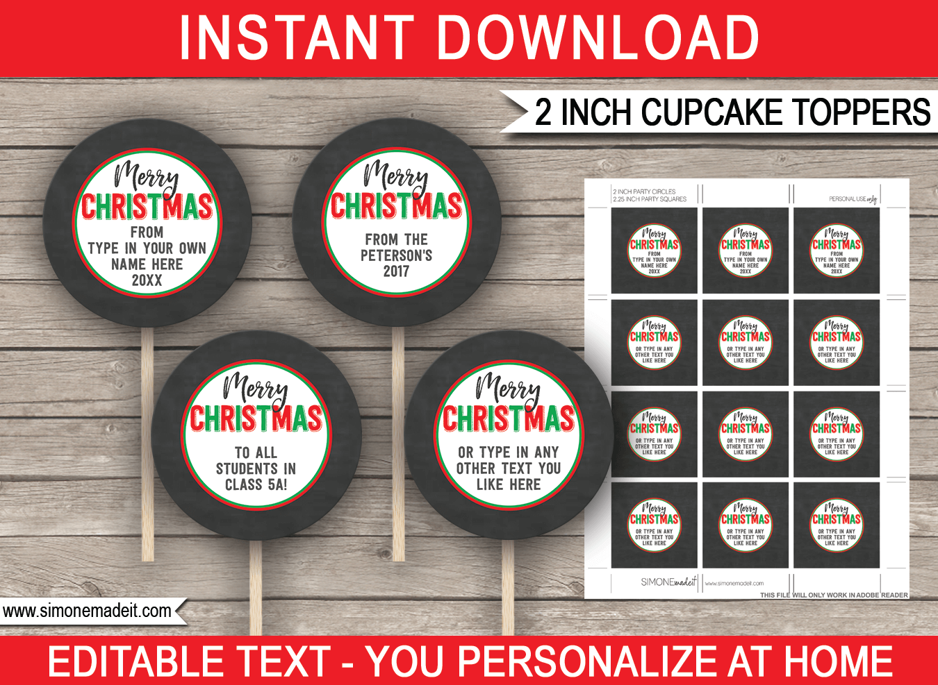 Printable Christmas Gift Tags | Chalkboard | 2 inch Tags | Editable DIY Template | Instant Download via simonemadeit.com