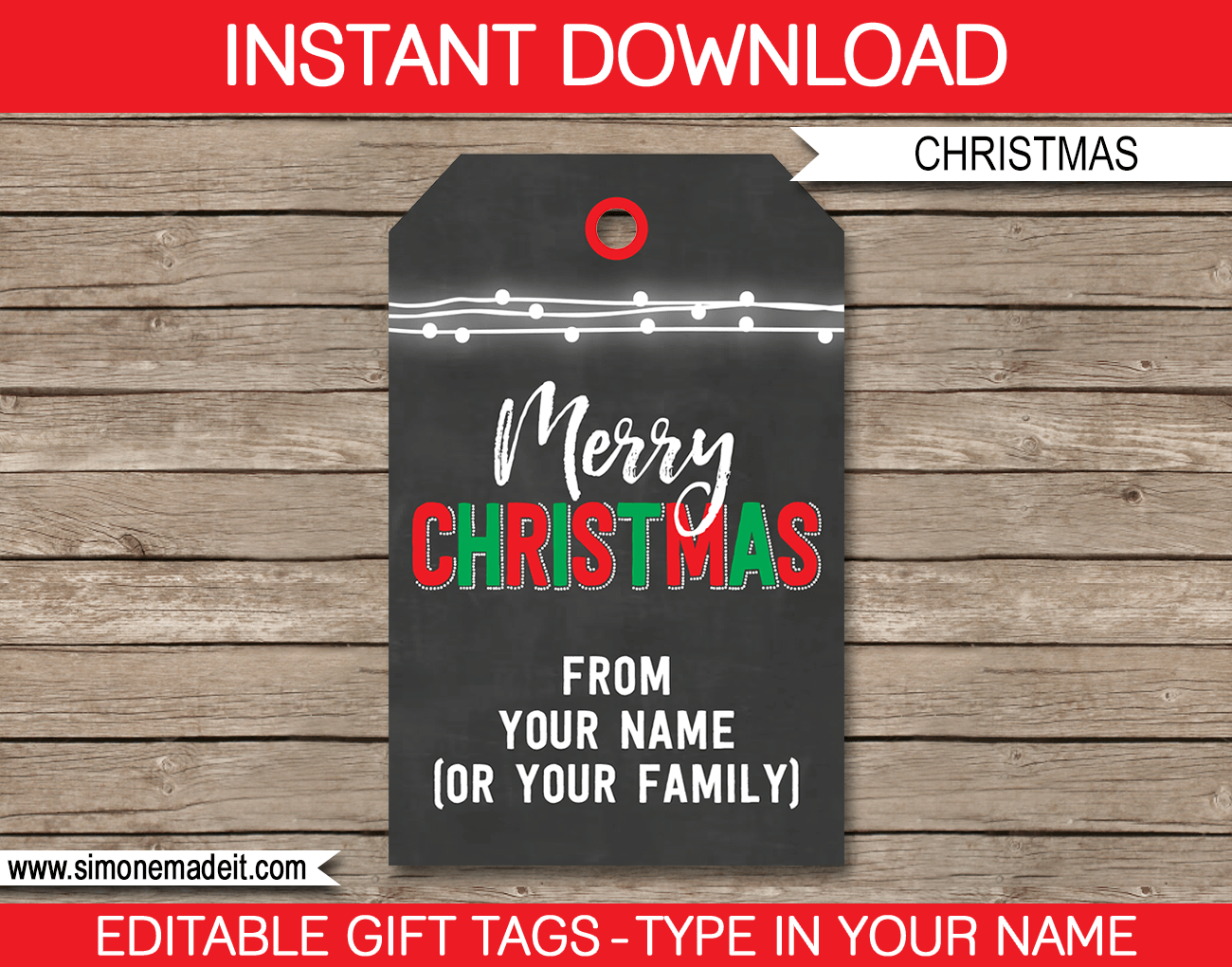 Printable Christmas Gift Tags | Chalkboard | Editable DIY Template | Instant Download via simonemadeit.com