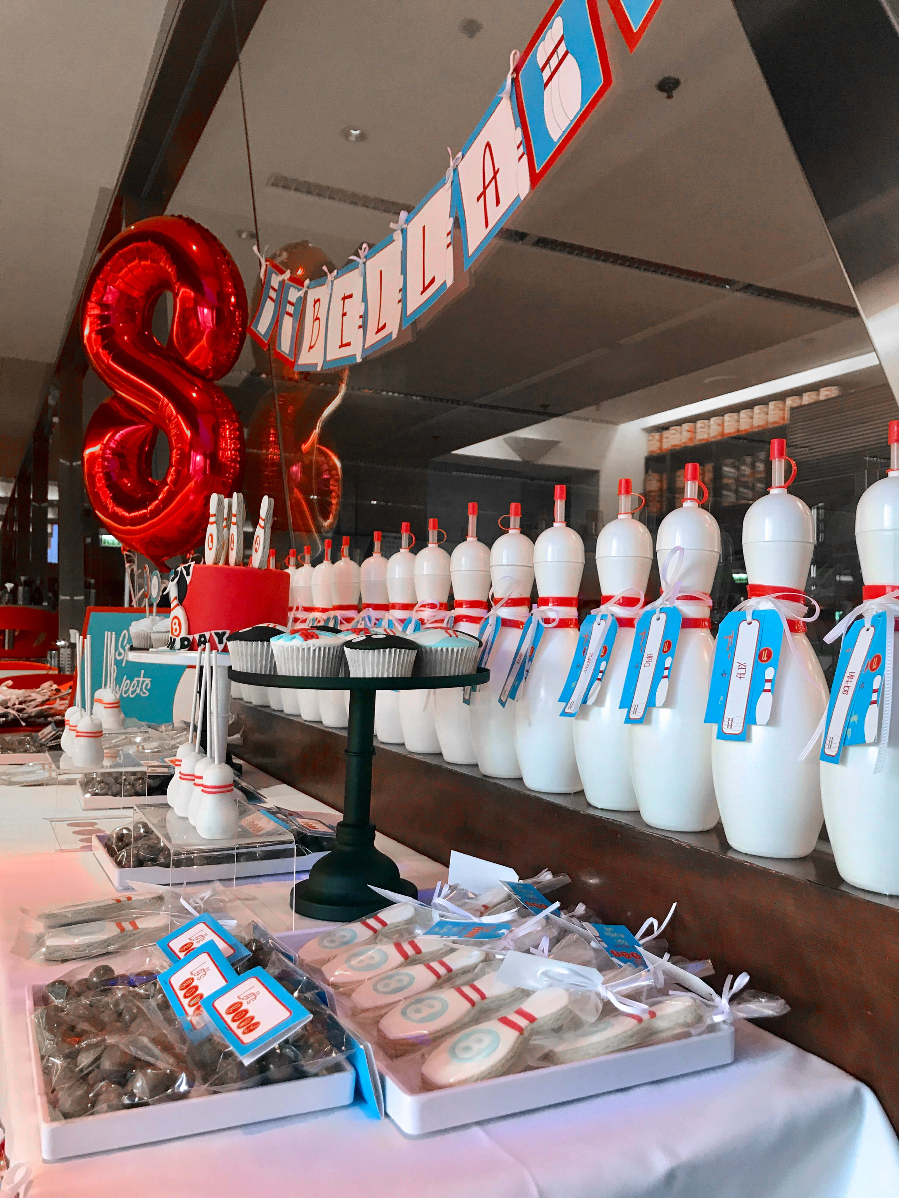 bowling birthday party decorations - dessert table - bowling party favours