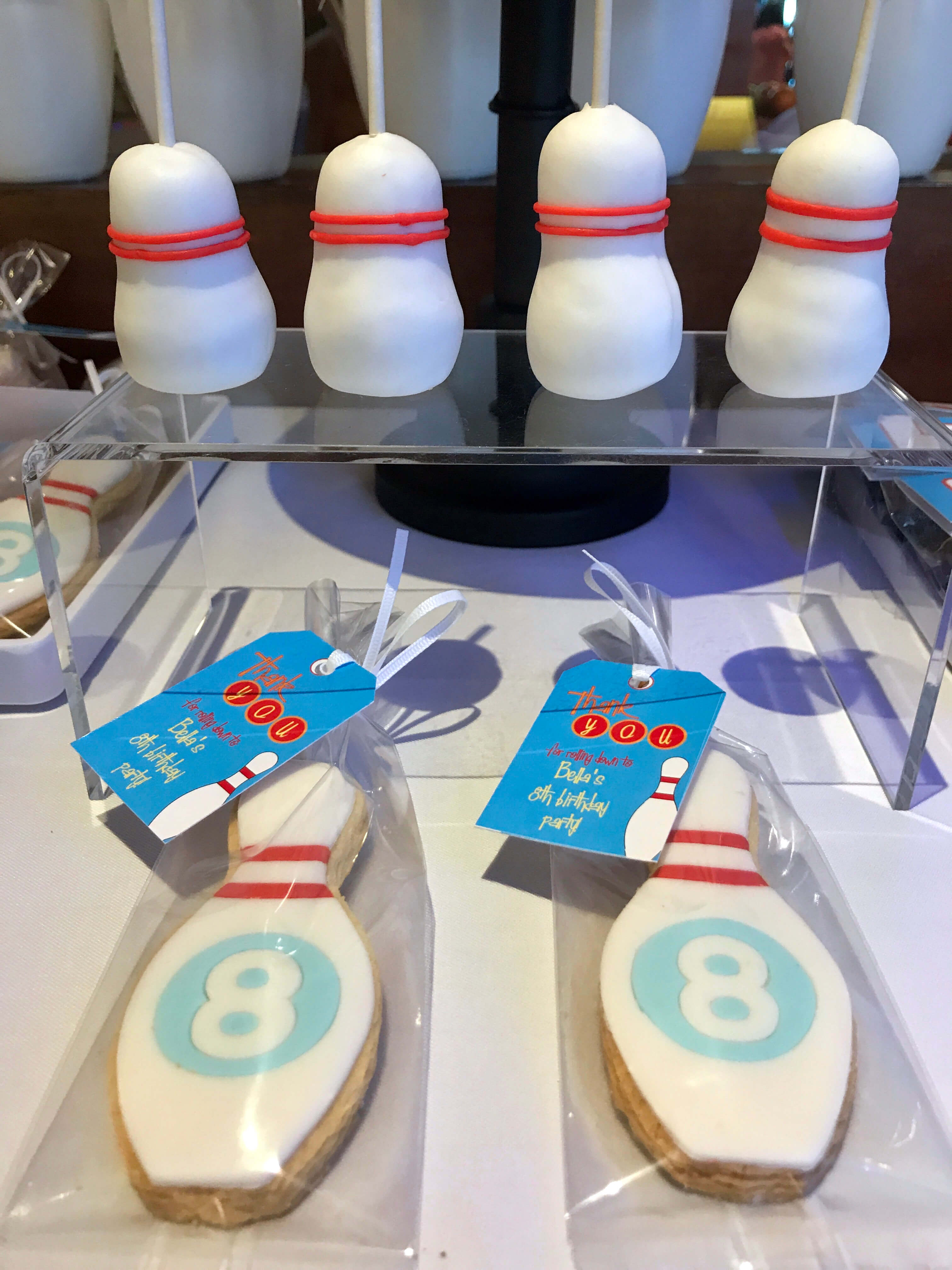 bowling birthday party favours - bowling pin cookies 