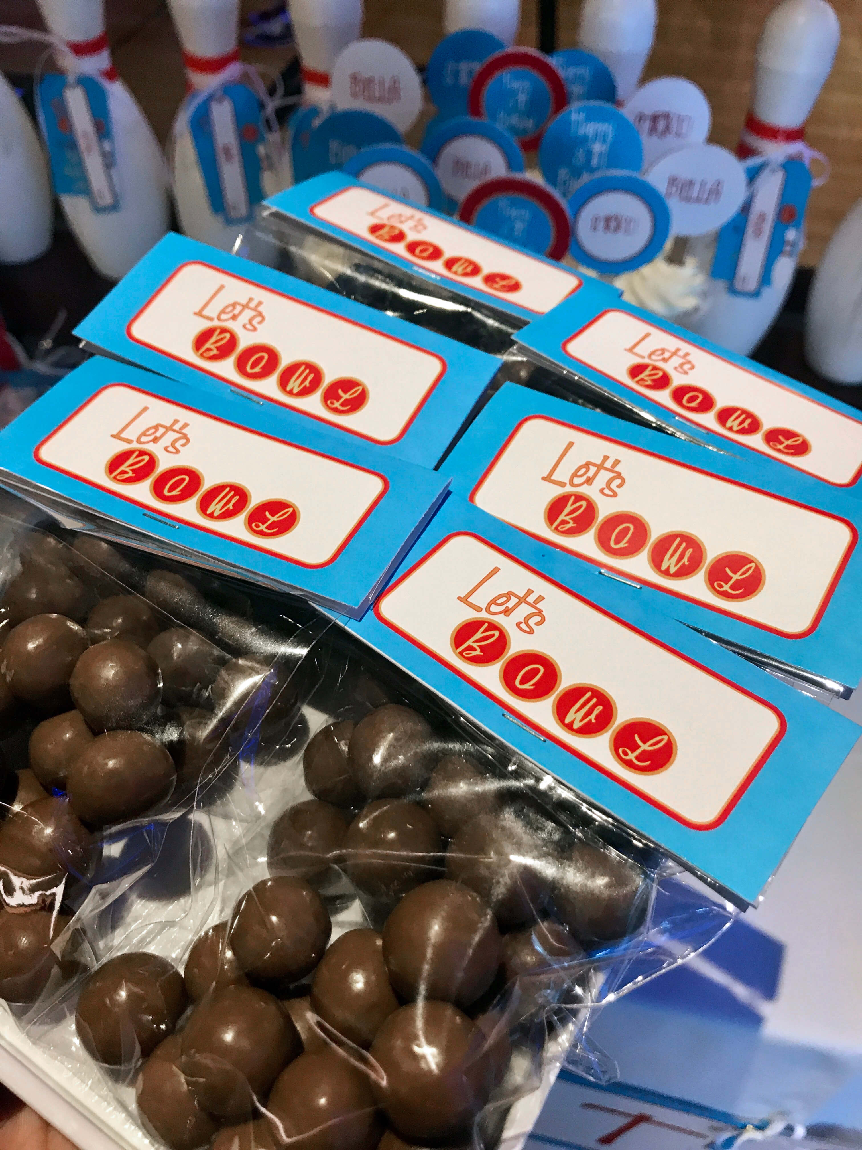 bowling birthday party favours - chocolate bowling balls