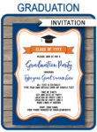 Printable Graduation Party Invitation Template - navy blue and orange - high school graduation invite