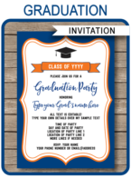 Printable Graduation Party Invitation Template - navy blue and orange - high school graduation invite