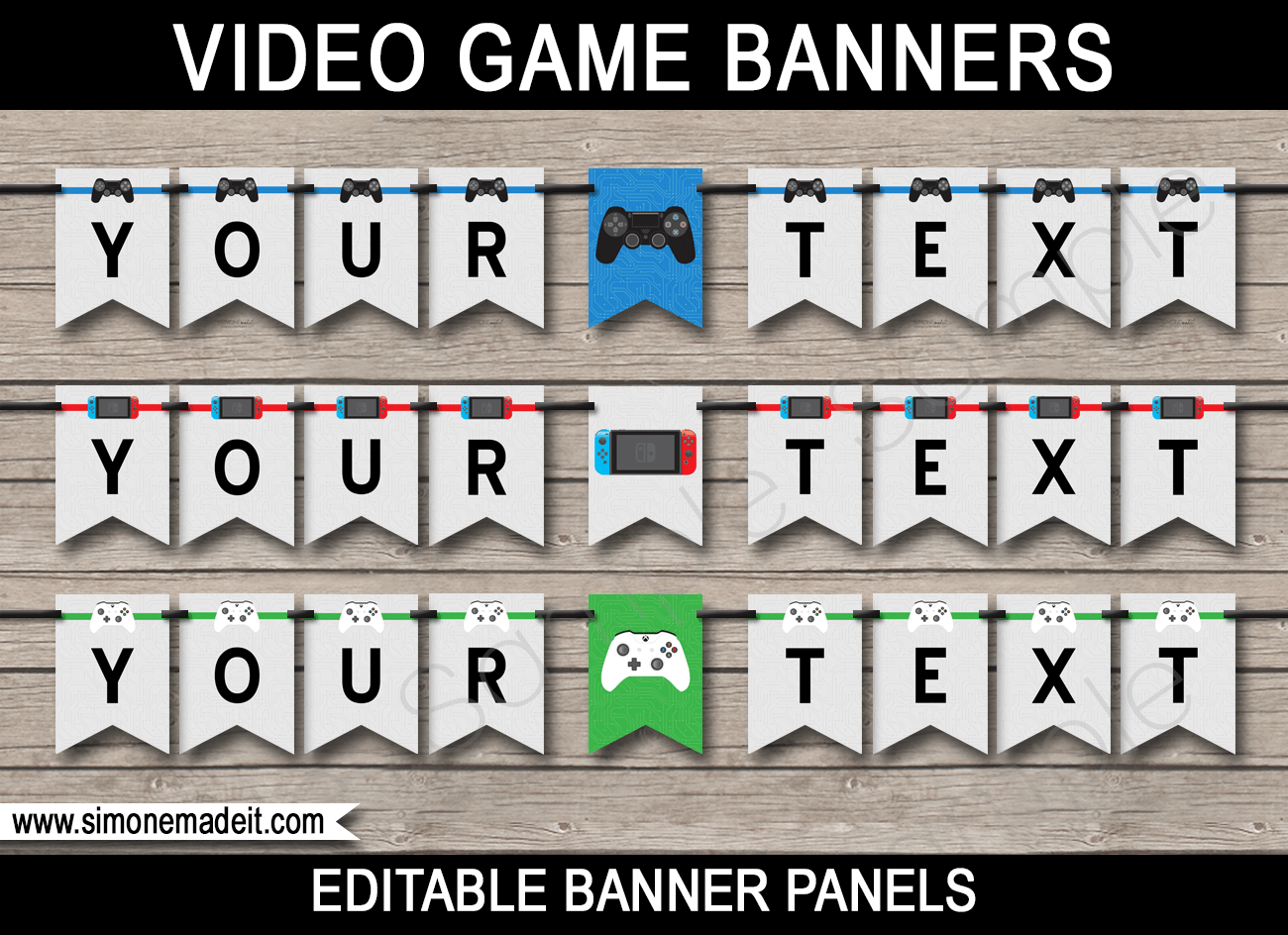Video Game Theme Birthday Party Pennant Banners - Playstation Party Banner, Nintendo Switch Party Banner, Xbox Party Banner - editable template - instant download via simonemadeit.com
