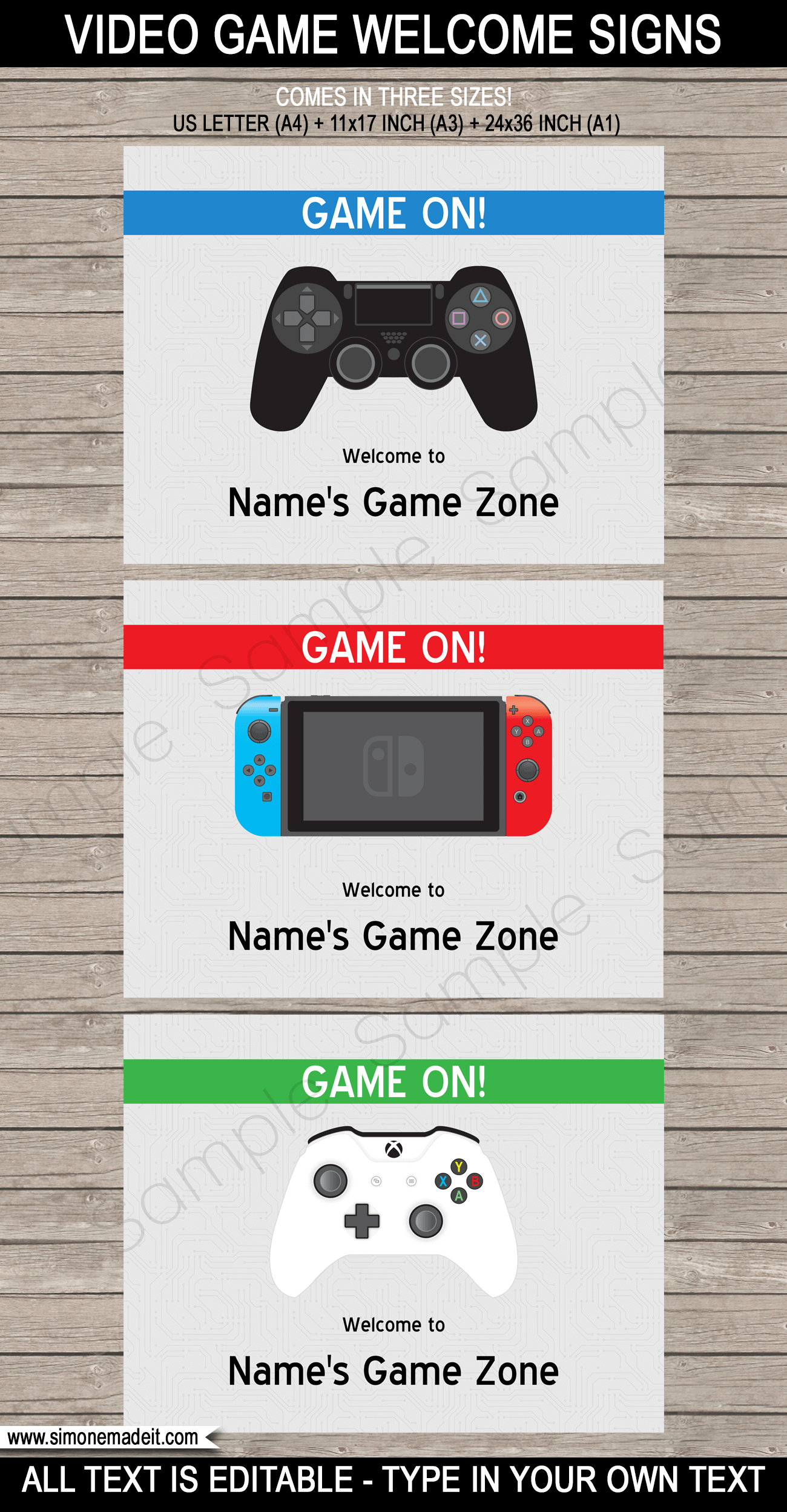 Video Game Birthday Party Theme Welcome Sign - Playstation Party Invitation, Nintendo Switch Party Invitation & Xbox Party Invitation - Editable & Printable DIY Templates - Instant download via simonemadeit.com