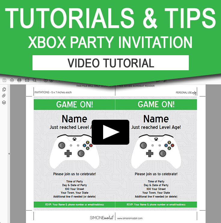 Xbox Birthday Party Invite Video Tutorial - how to edit using Adobe Reader