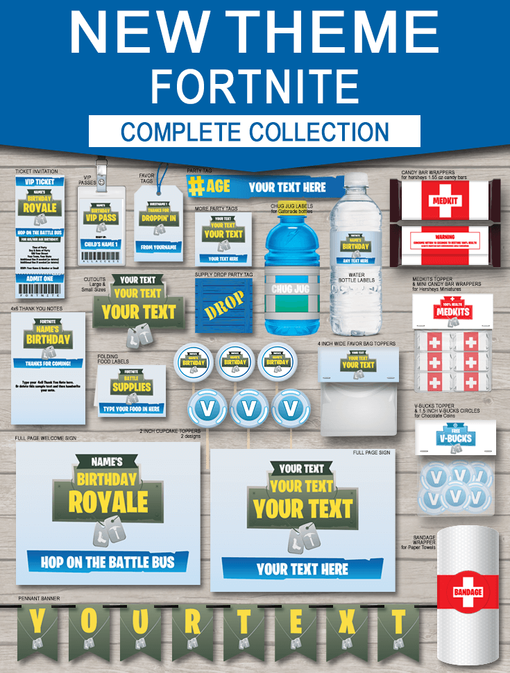 Printable Fortnite Birthday Party Decorations & Invitations | Fortnite Birthday Party Printables | Editable DIY Templates | Medkit, V-Bucks, Supply Drop, Battle Royale, Bandages, Chug Jug, Birthday Royale | INSTANT DOWNLOAD via SIMONEmadeit.com