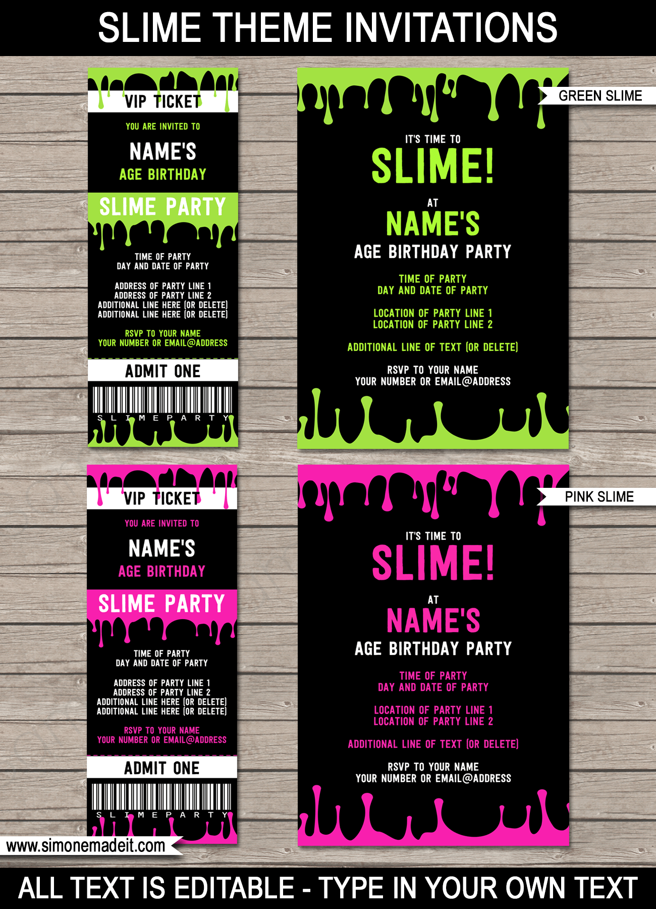 Printable Slime Invitation Templates - Slime Theme Invites - Editable DIY Templates