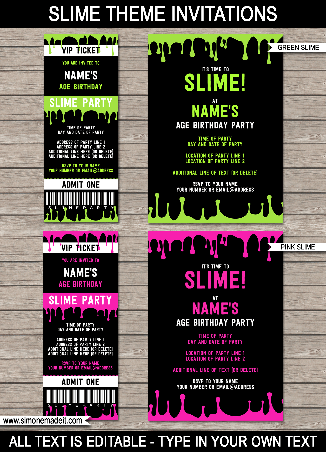 slime-theme-birthday-party-printables-slime-decorations-invitations