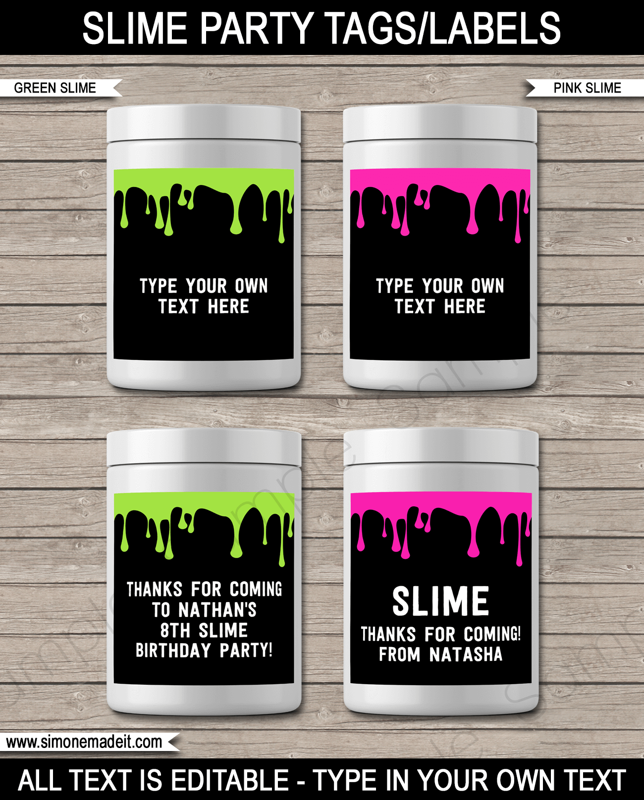 Slime theme birthday party favors  - party tags
