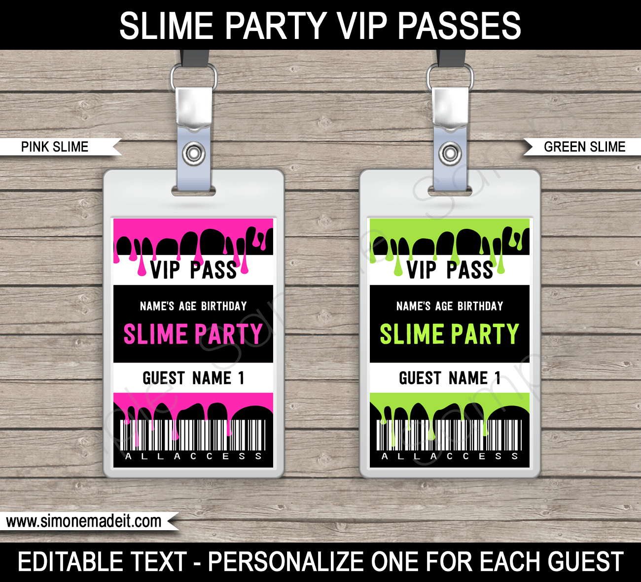 Printable Slime Birthday Party VIP Passes - Editable DIY Templates