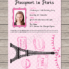 Passport to Paris Invitation Template with photo (inside view) - you edit text and insert photo at home