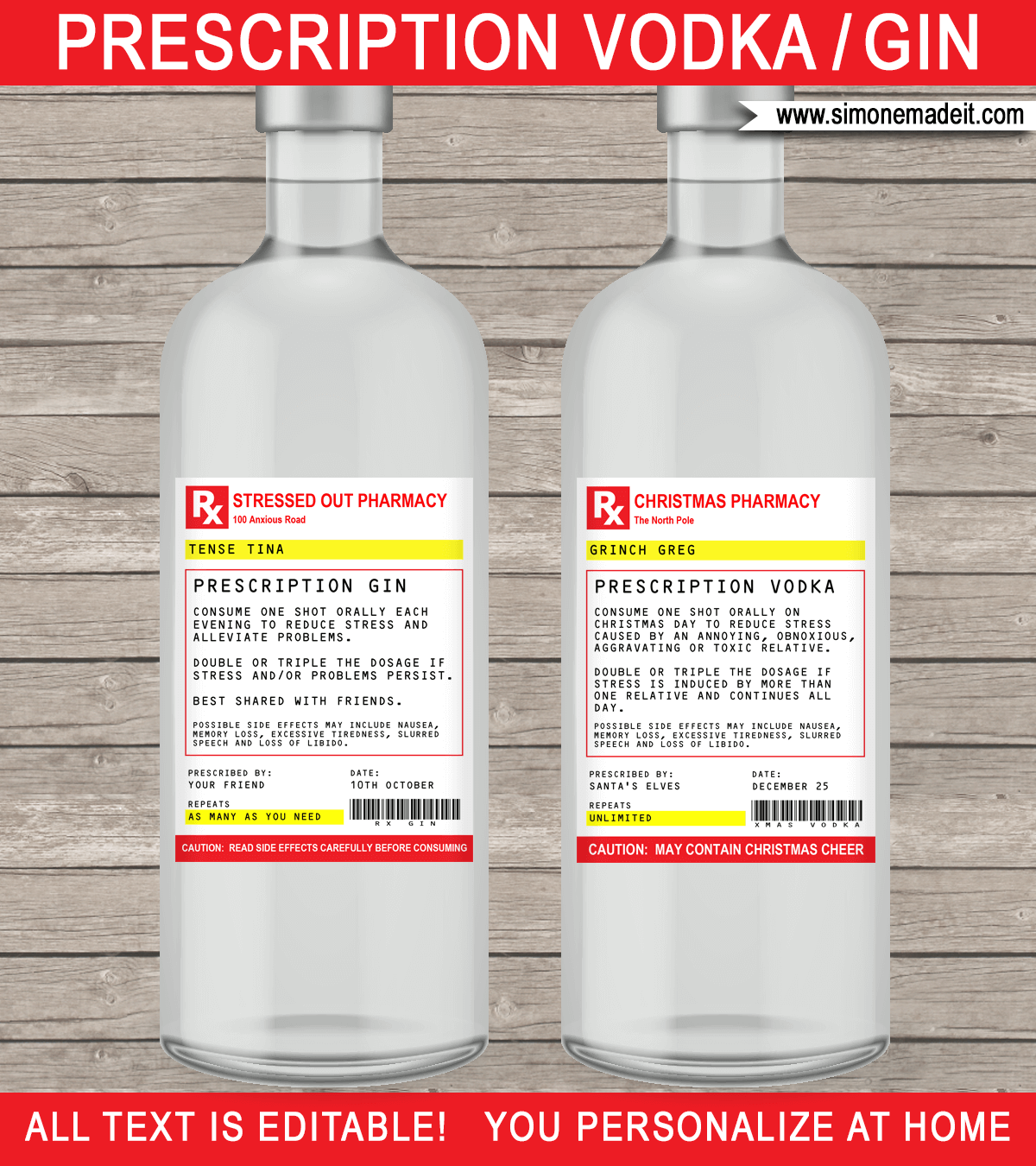 Prescription Vodka Labels | Prescription Gin Labels | Emergency Liquor | Printable Template | Liquid Chill Pills - Birthday gift, Christmas gift, Secret Santa gift, Office Coworker gift, gift for any occasion