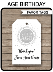 Silver Favor Tags - Any Age - Printable Template