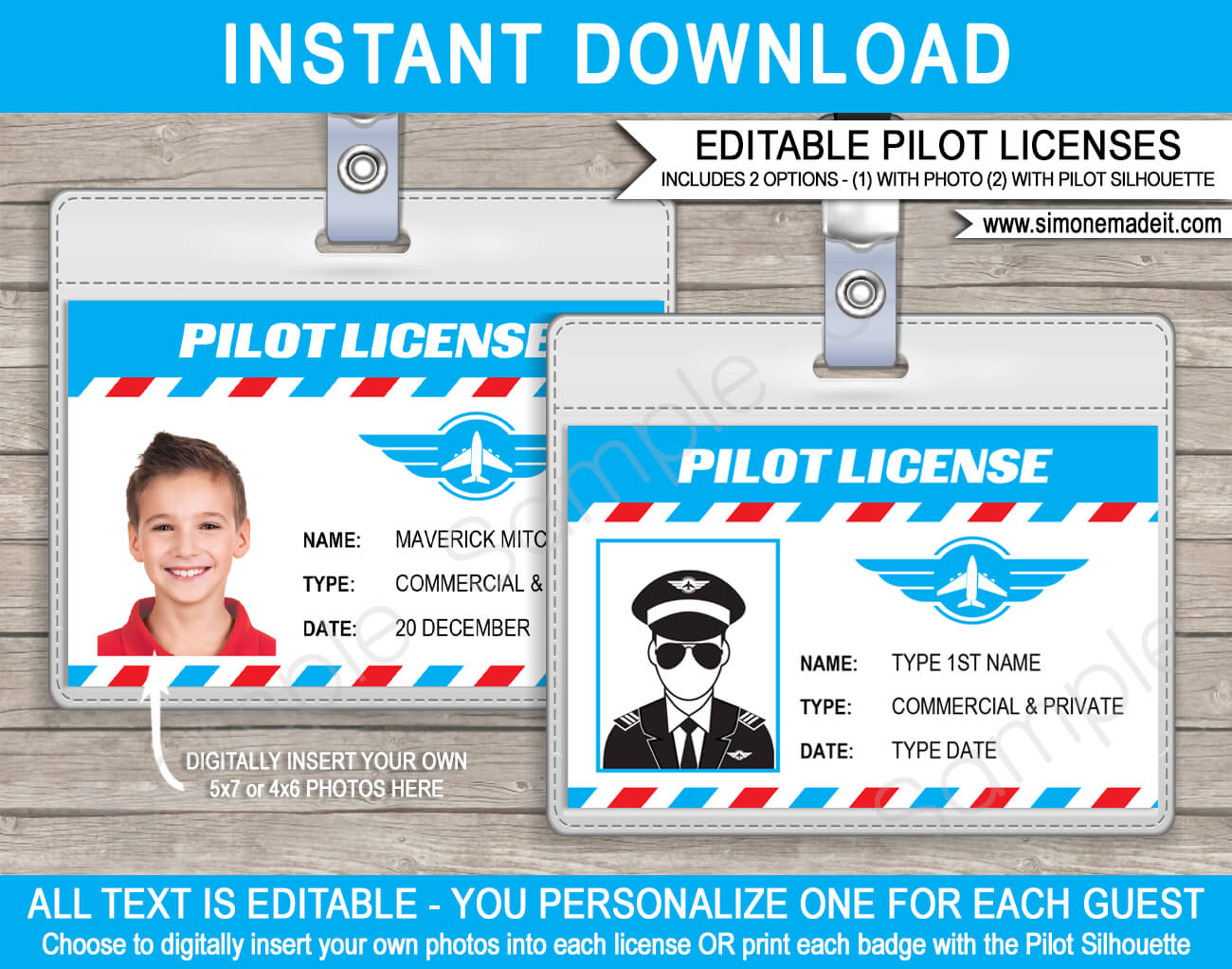 Airplane Theme Individual Personalized Pilot Licenses