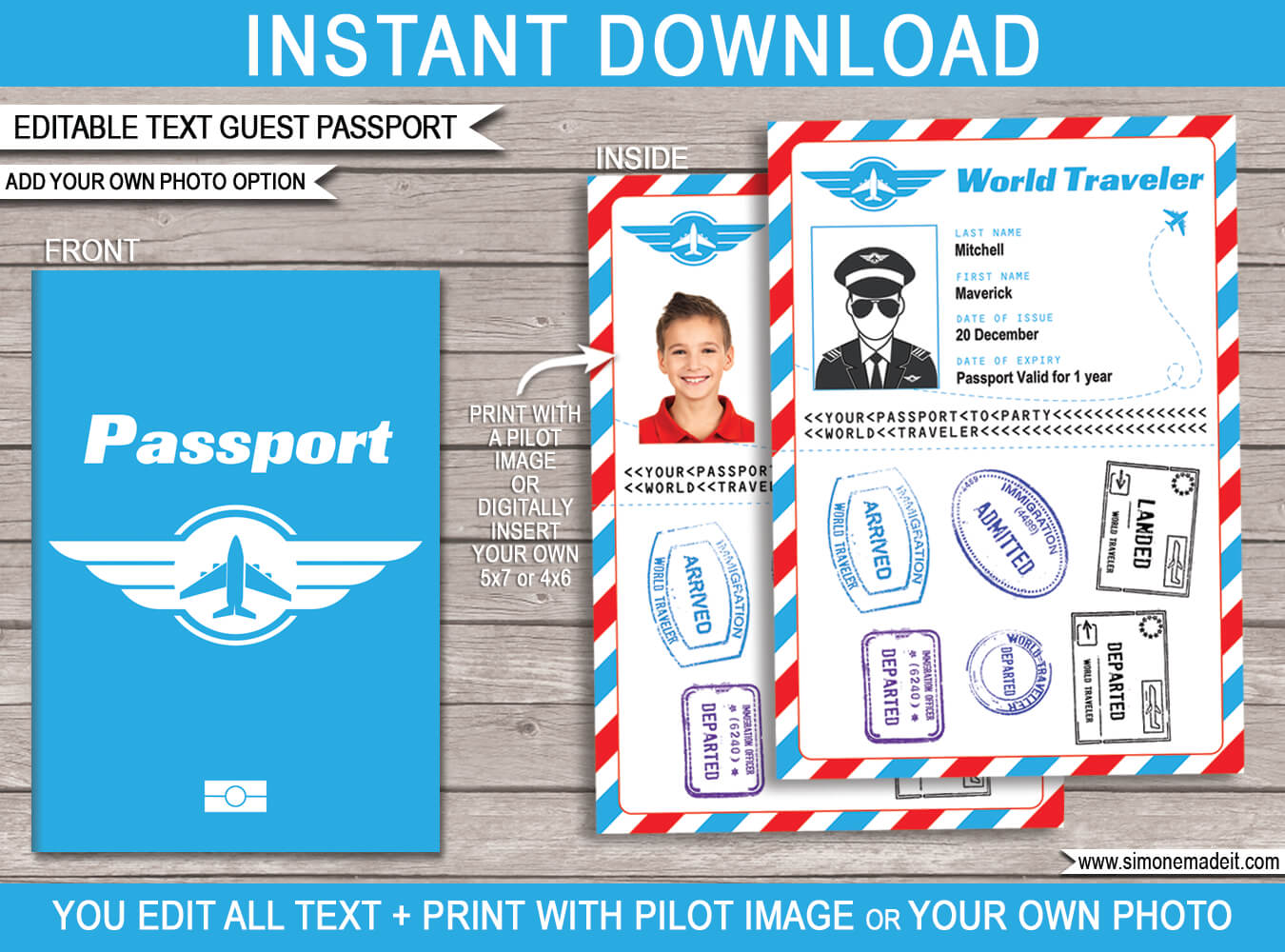 Airplane Theme Individual Personalized Guest Passports