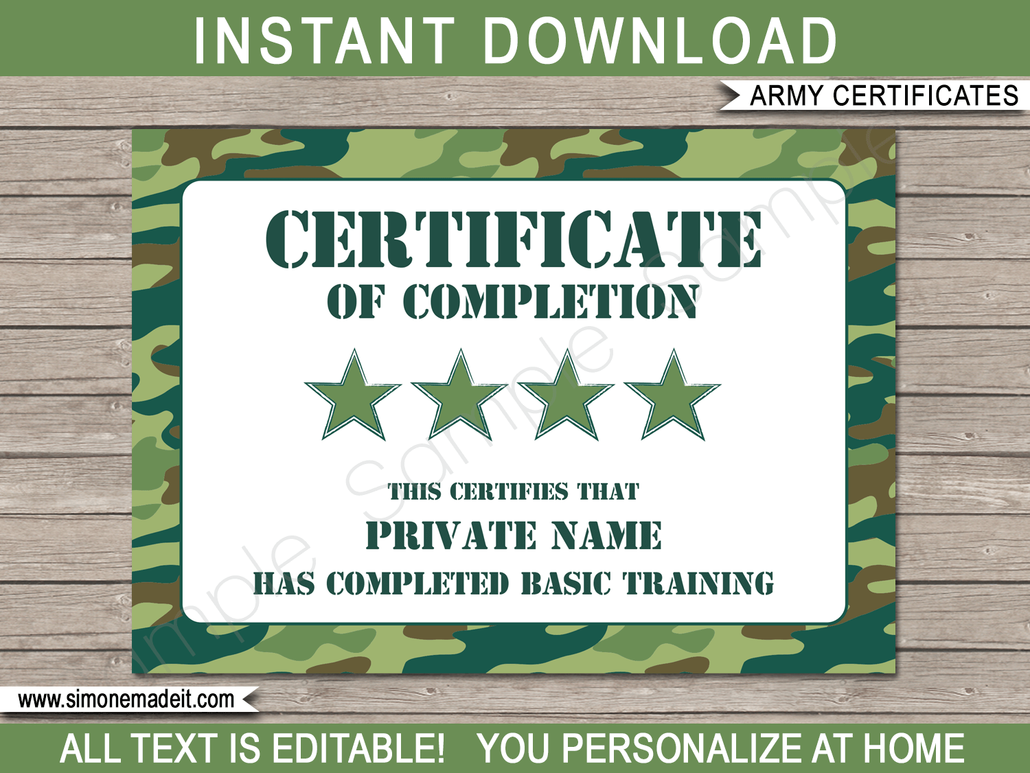 Army Certificate Template  Printable Army Birthday Party Favors Inside Army Certificate Of Completion Template