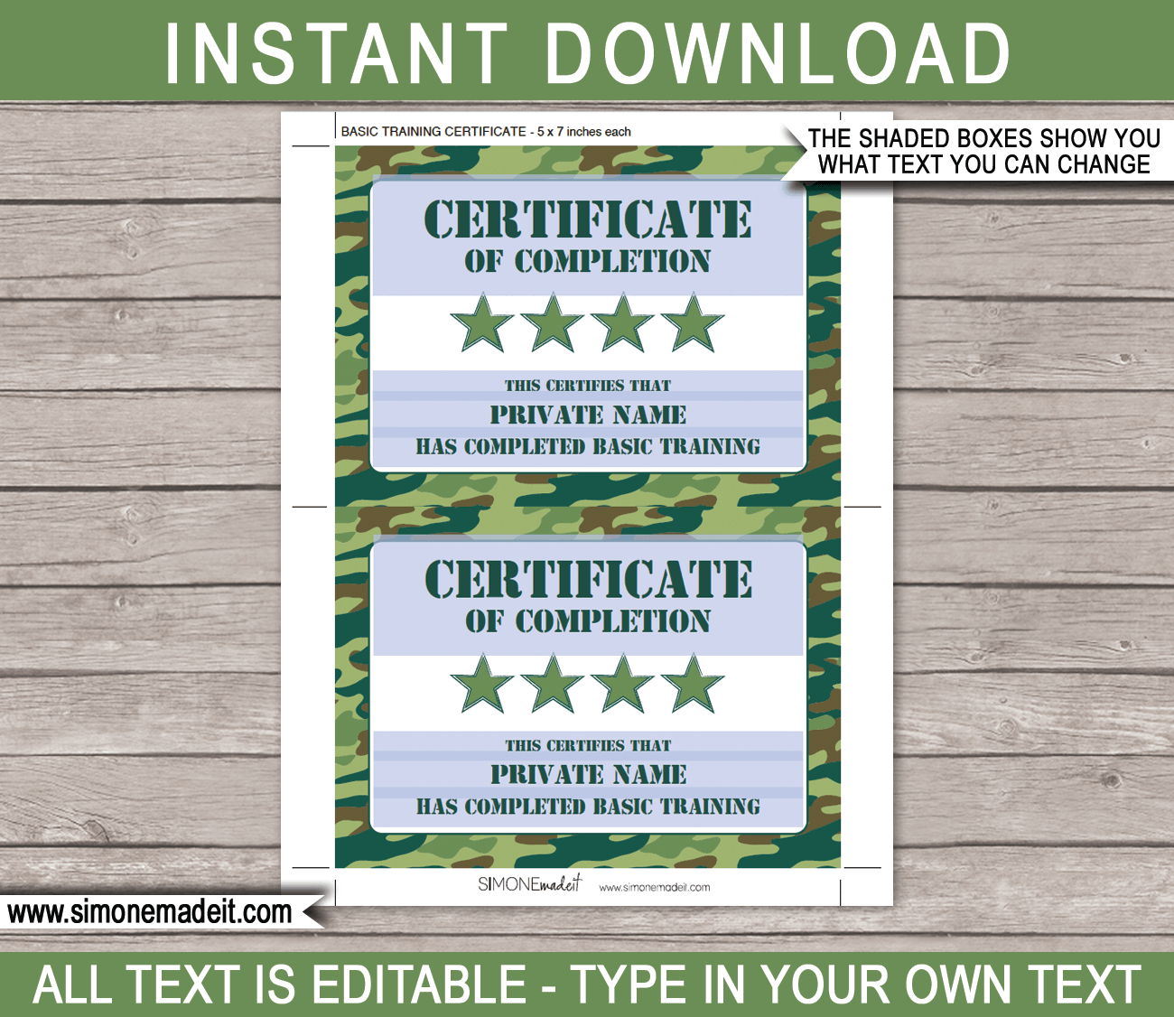 Army Certificate Template  Printable Army Birthday Party Favors Regarding Army Certificate Of Completion Template