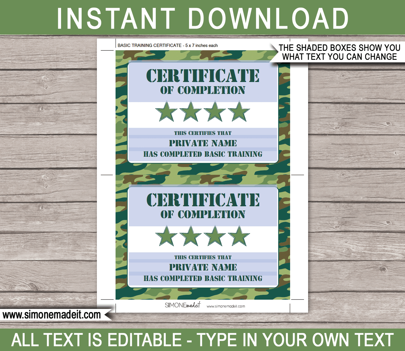 Army Certificate Template  Printable Army Birthday Party Favors Intended For Army Certificate Of Completion Template