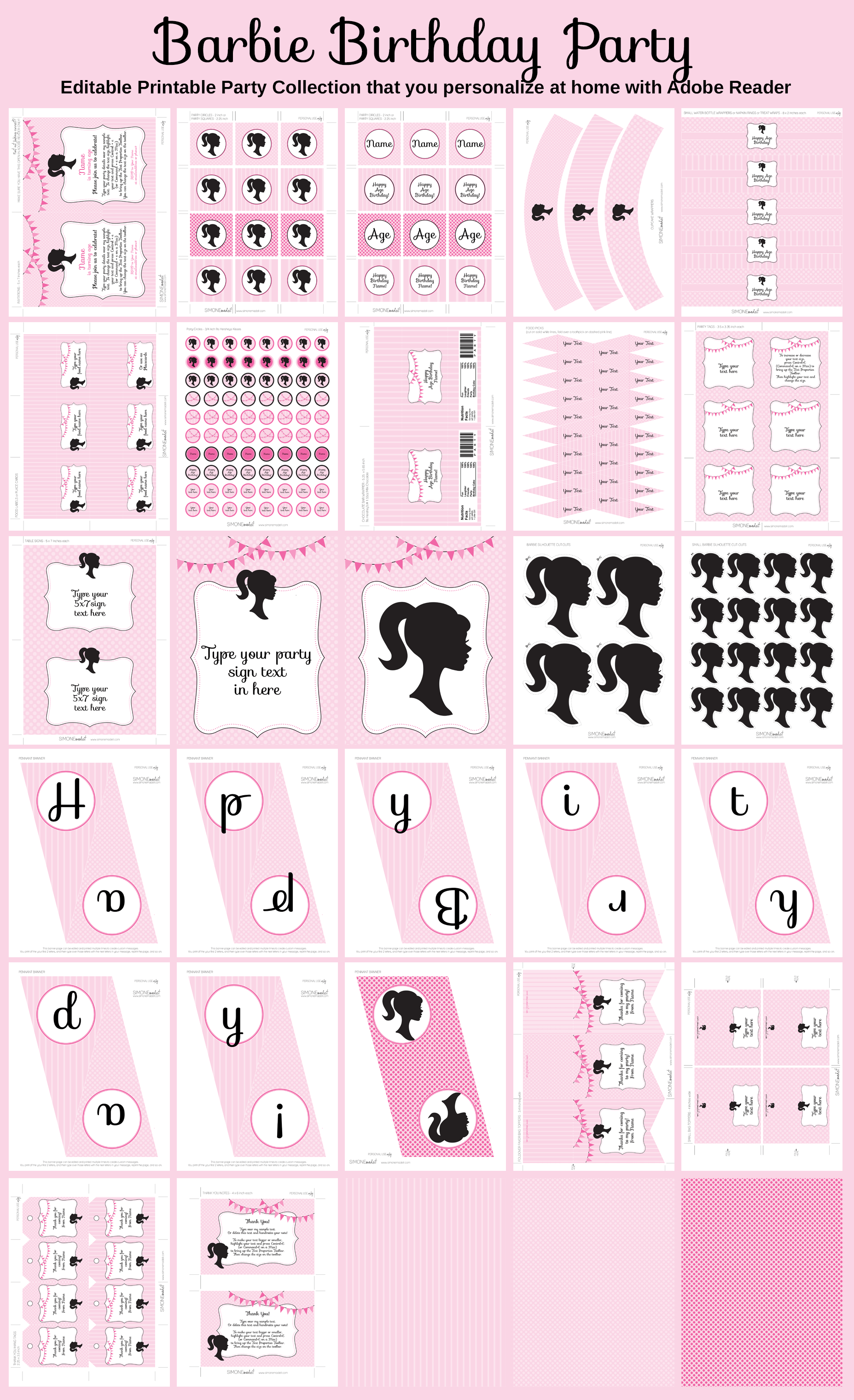 Barbie Party Favor Tags template