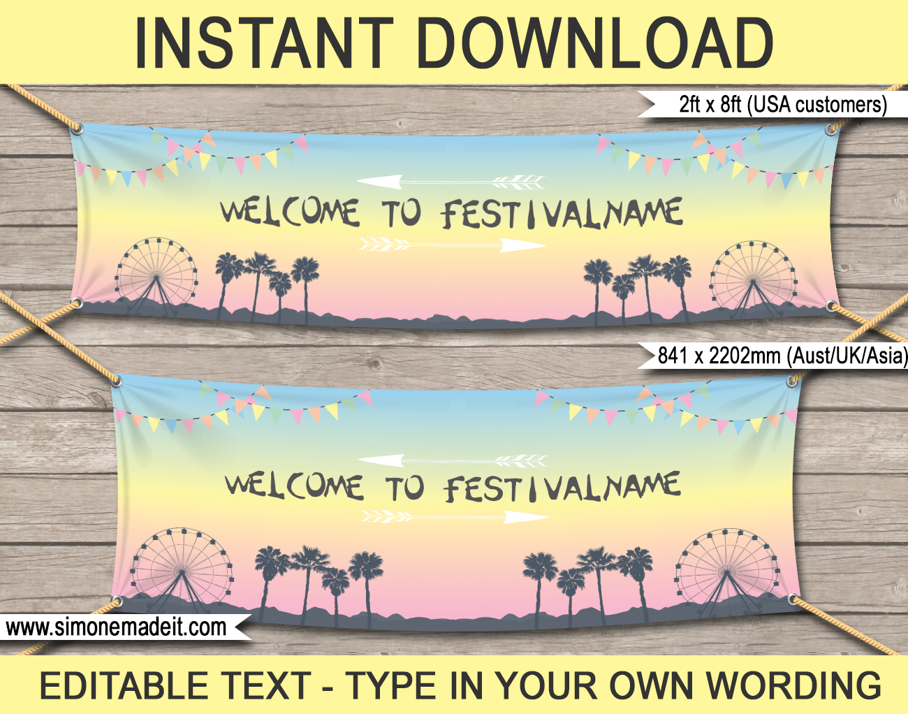 Printable Coachella Theme Welcome Banner | Large Size | Outdoor Sign | Festival Party Decorations | Birthday Party | Kidchella, Festival, Fete, Gala, Fair, Carnival | Editable DIY Template | INSTANT DOWNLOAD via SIMONEmadeit.com
