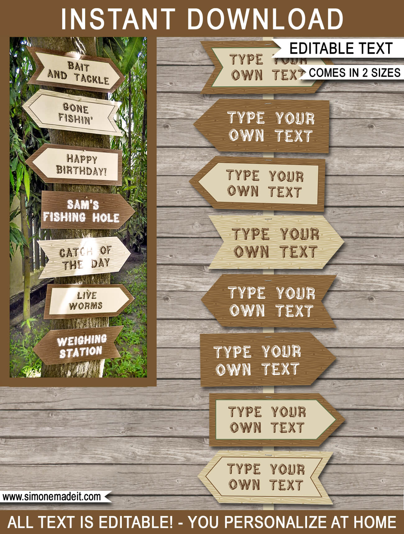 Printable Fishing Party Arrow Direction Signs | DIY Editable Text Template | Retirement or Birthday Party | INSTANT DOWNLOAD via simonemadeit.com