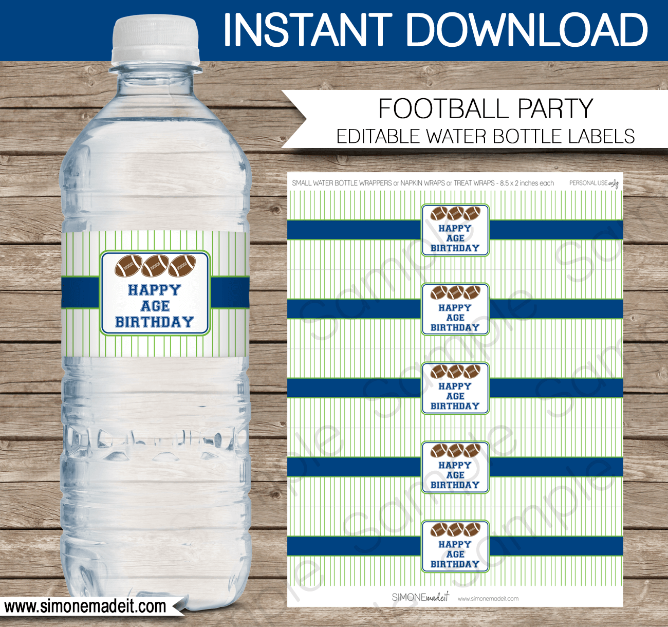 Green Blue Football Printables Invitations Decorations