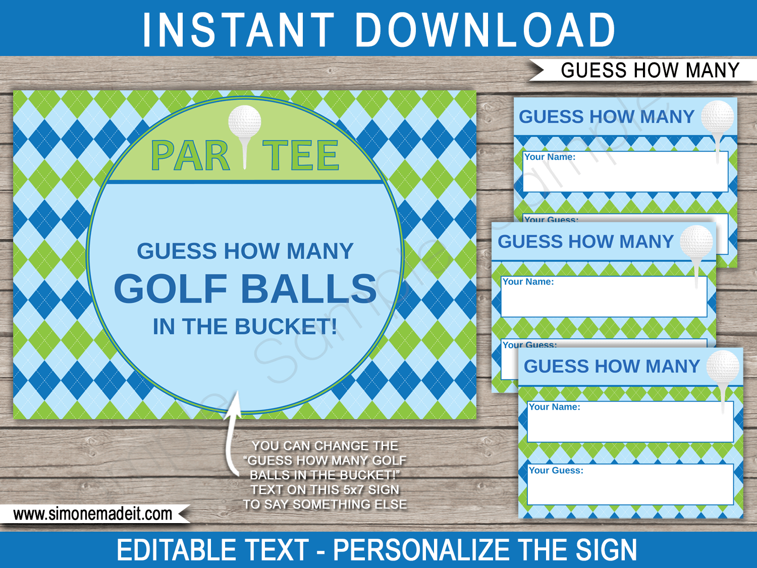 Golf Party Guess How Many Game Printable Template | Birthday Party Games | DIY Editable Text |  $3.00 INSTANT DOWNLOAD via simonemadeit.com