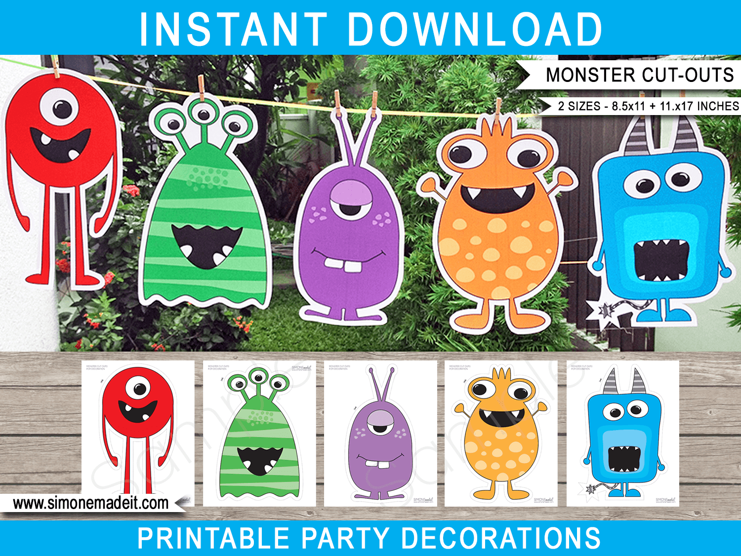 Printable Monster Party Cut Outs Decoration Templates | Birthday Party Decor | via SIMONEmadeit.com