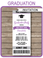 Editable & Printable Purple & Gray Silver Graduation Ticket Invitation Template