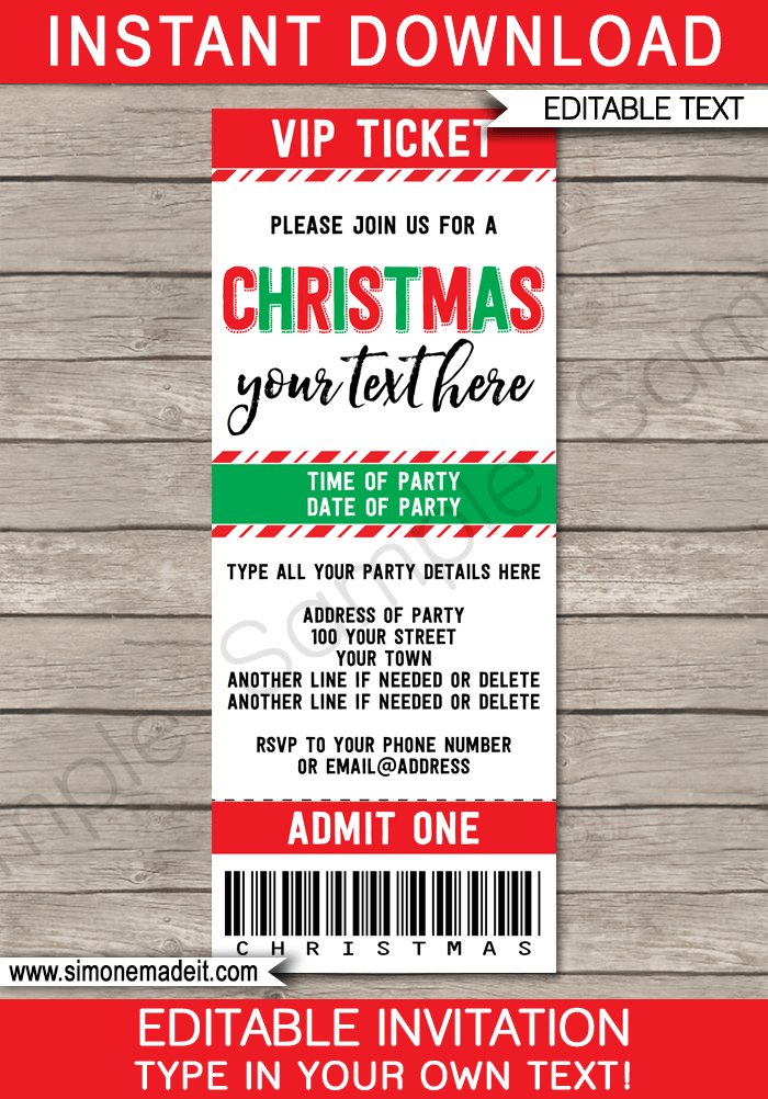Christmas Party Ticket Invitations Template Christmas Ticket Invites