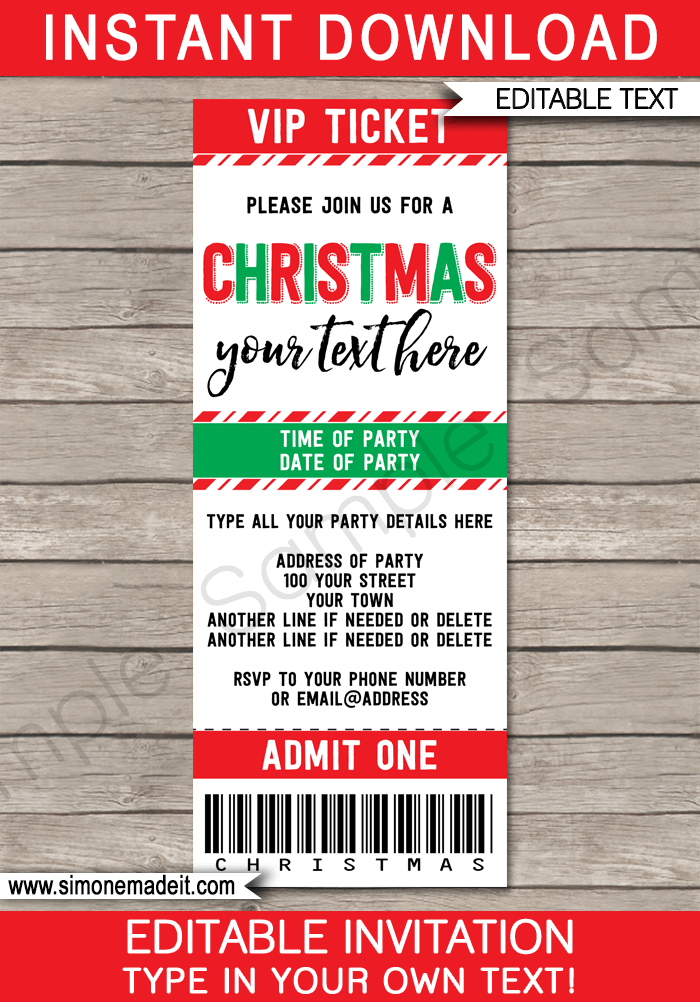 Christmas Hockey Ticket Template  Printable Game Ticket Gift Ideas