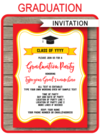 Editable & Printable Red & Gold Yellow Graduation Invitation Template