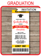 Editable & Printable Red & Gold Graduation Ticket Invitation Template
