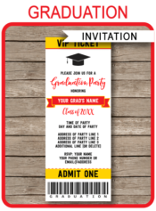 Editable & Printable Red & Gold Graduation Ticket Invitation Template